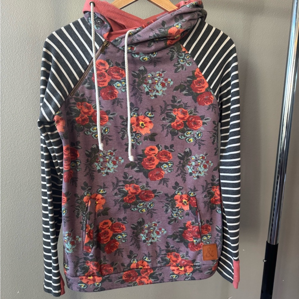 Floral and Striped Hoodie